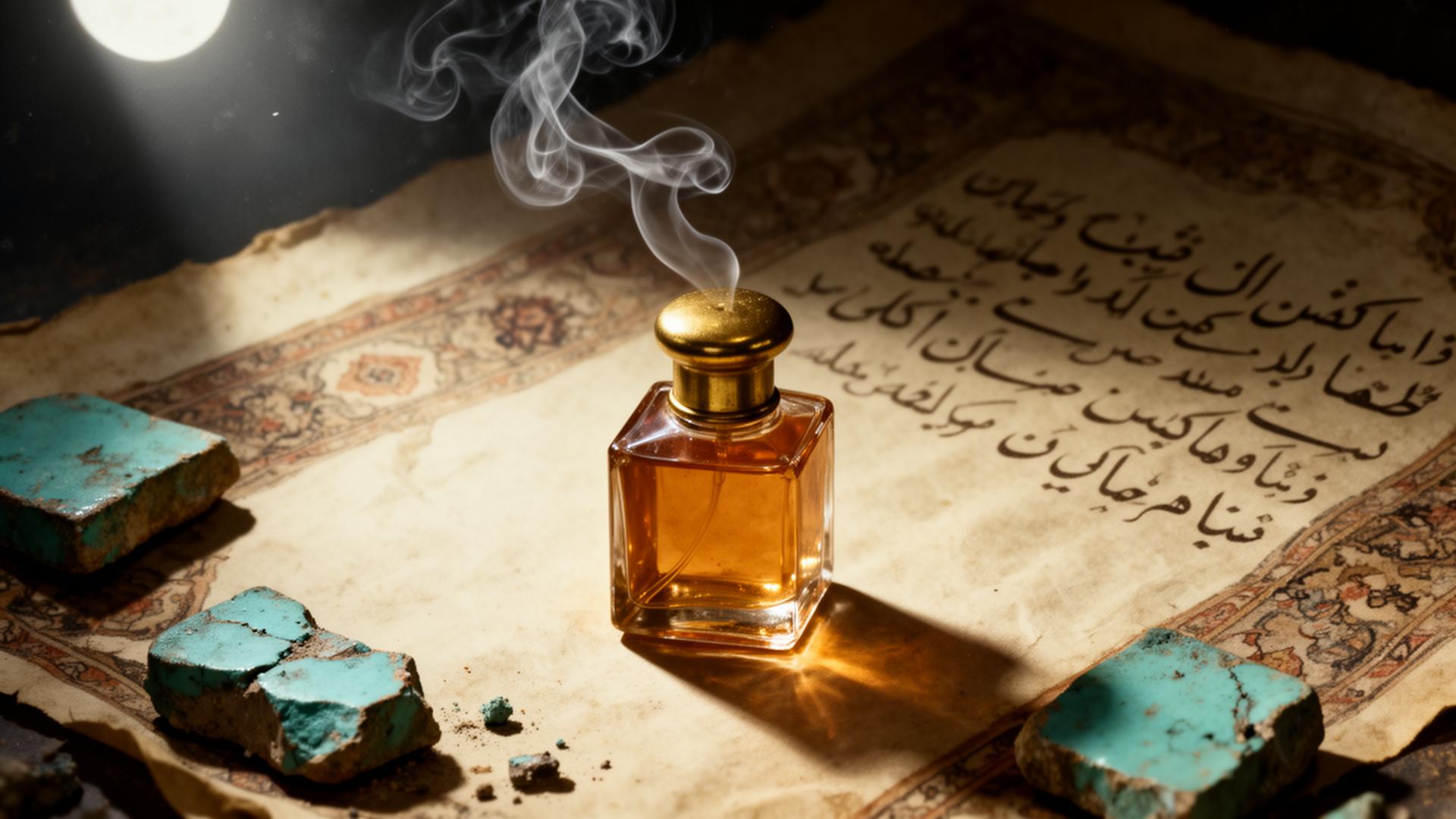 بطری عطر بر کاغذ کهنه